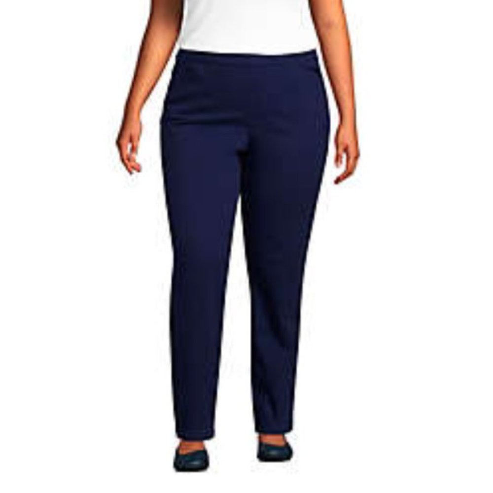 20W Lands' End Navy Cotton Chinos Pants Straight-Leg Mid-Rise